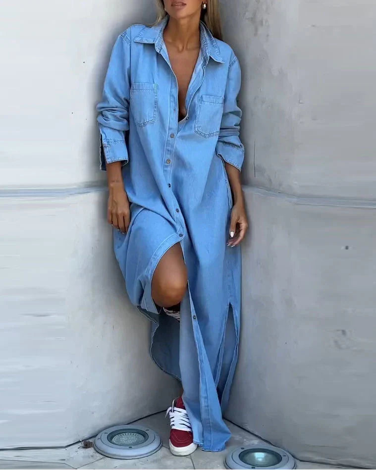 Camilla – Elegant Langärmliges Denimkleid für Damen