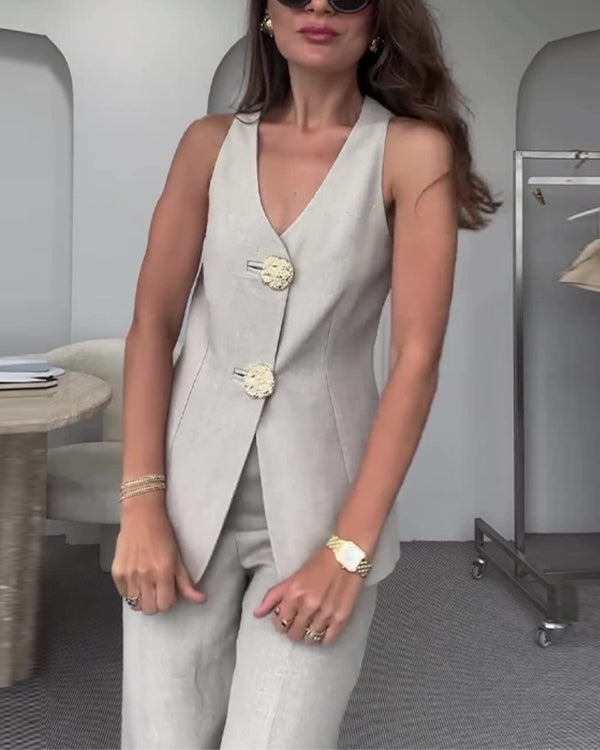 Giulia – Damen Leinenhosen & Oberteil Set