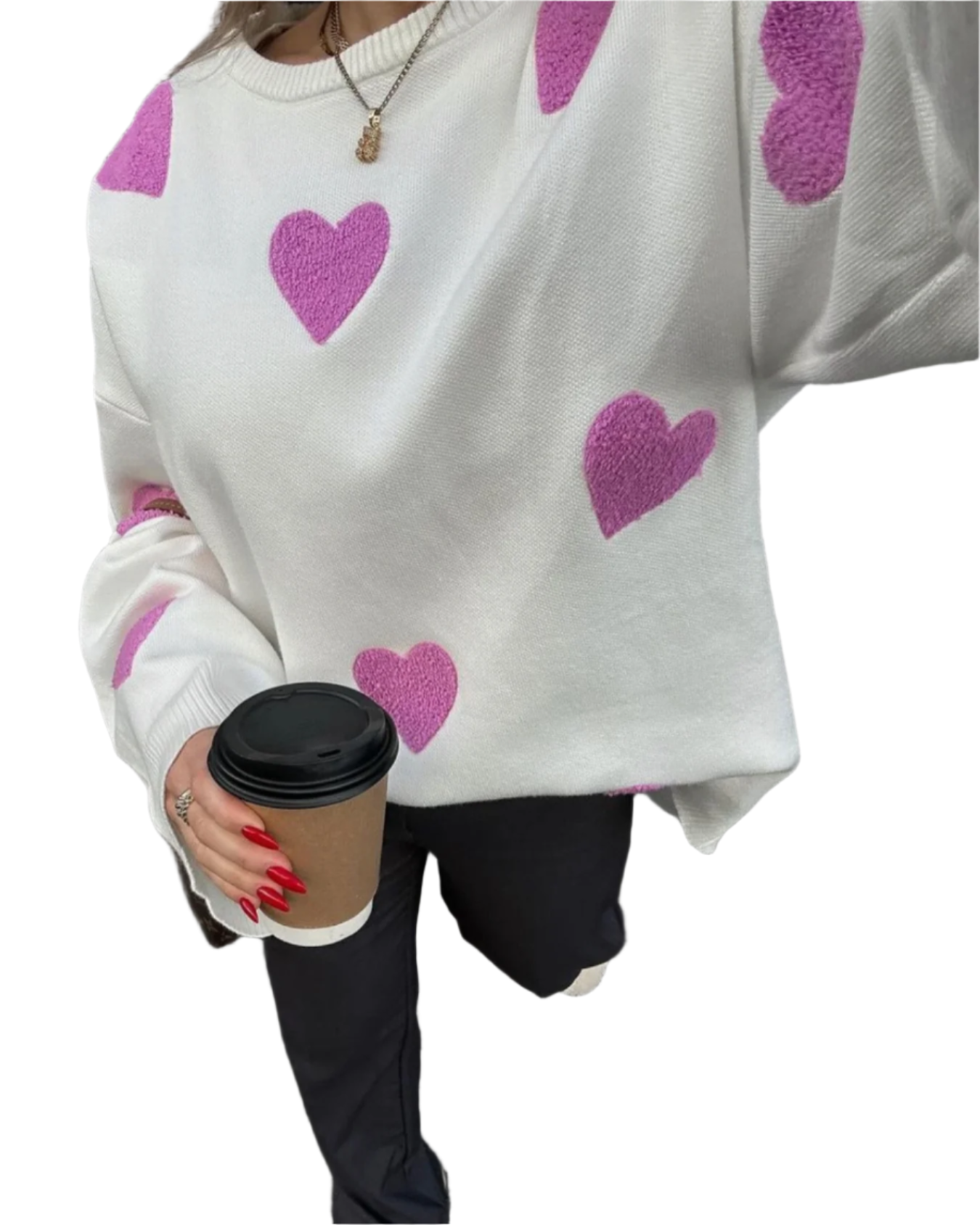 Isabella – Verspielter Oversized Damen-Strickpullover mit Herzmuster