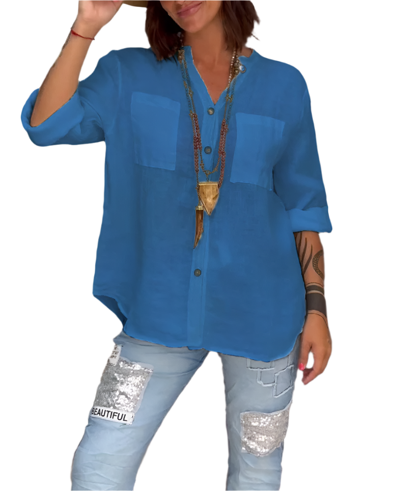 Cecilia – Lässiges Baumwoll-V-Ausschnitt-Shirt für Damen