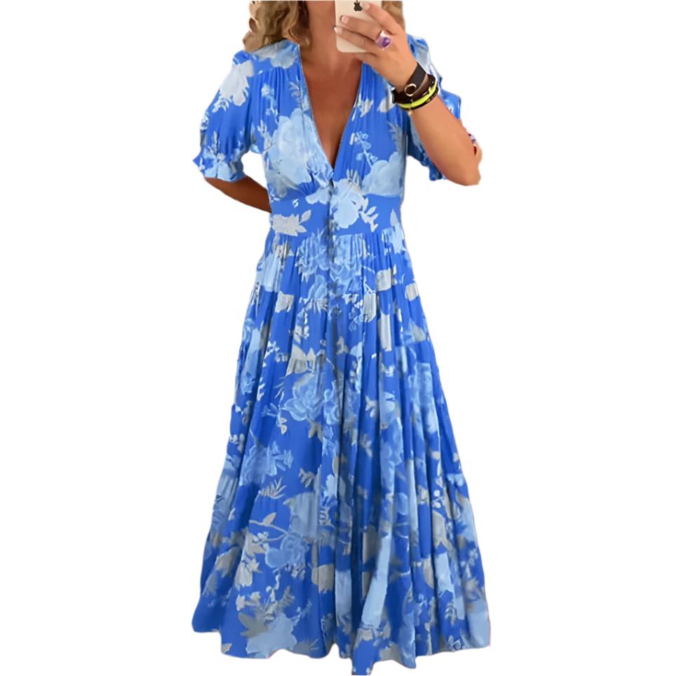 Aurelia – Florales V-Ausschnitt Sommer Maxikleid