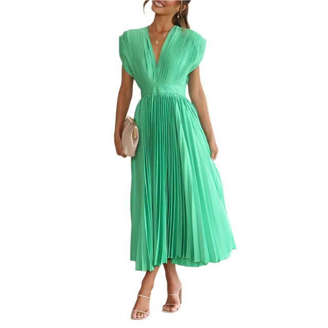 Emma – V-Ausschnitt Damen Plissee-Maxikleid