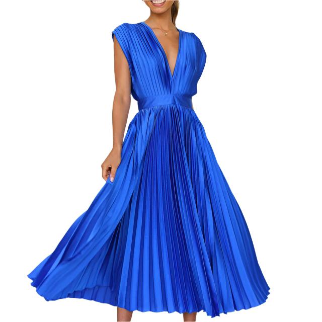 Emma – V-Ausschnitt Damen Plissee-Maxikleid