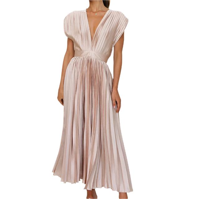 Emma – V-Ausschnitt Damen Plissee-Maxikleid