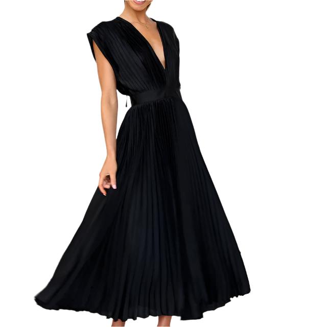 Emma – V-Ausschnitt Damen Plissee-Maxikleid