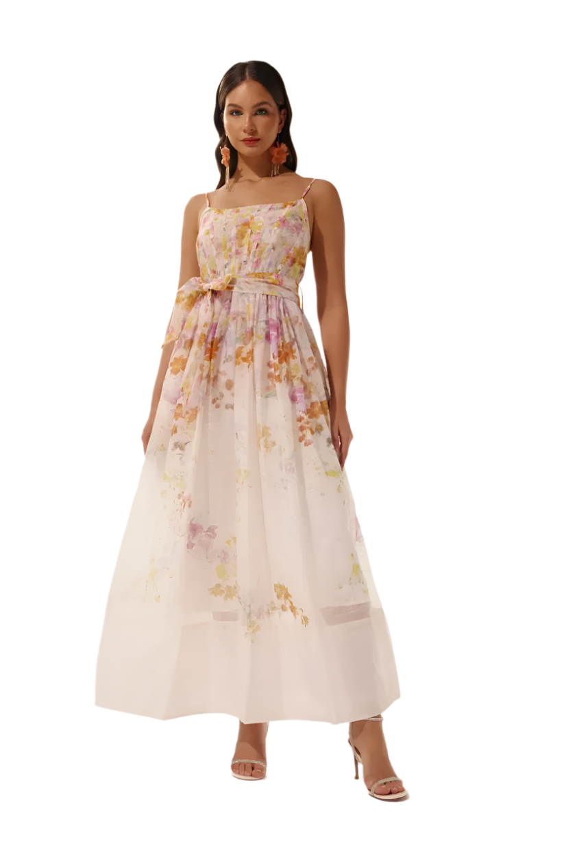 Carina – Midikleid mit Blumenmuster für Damen.