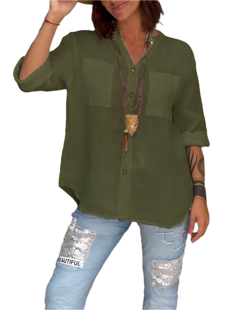 Cecilia – Lässiges Baumwoll-V-Ausschnitt-Shirt für Damen