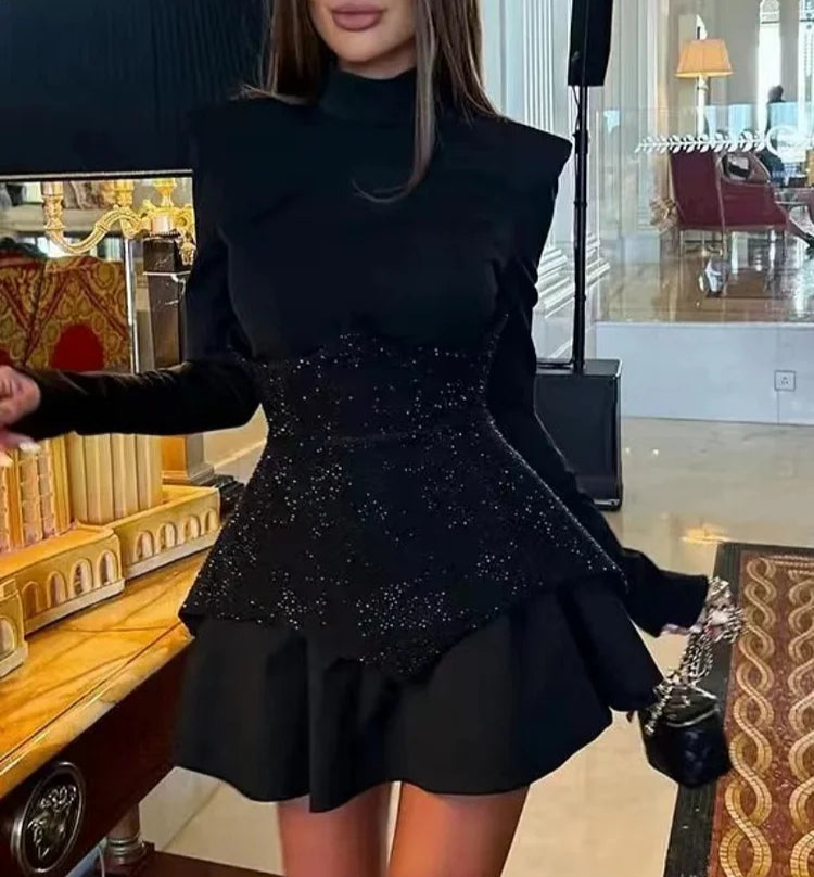 Sofia – Damen Langarm-Kleid mit hohem Kragen