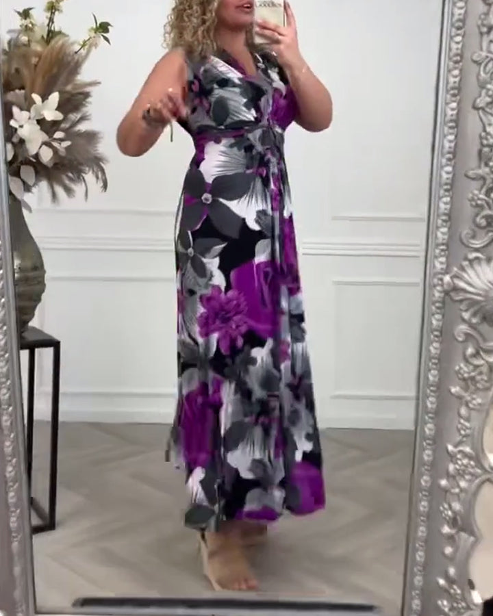 Adriana – Elegantes Plissee-Ärmelloses Kleid mit Blumenmotiv