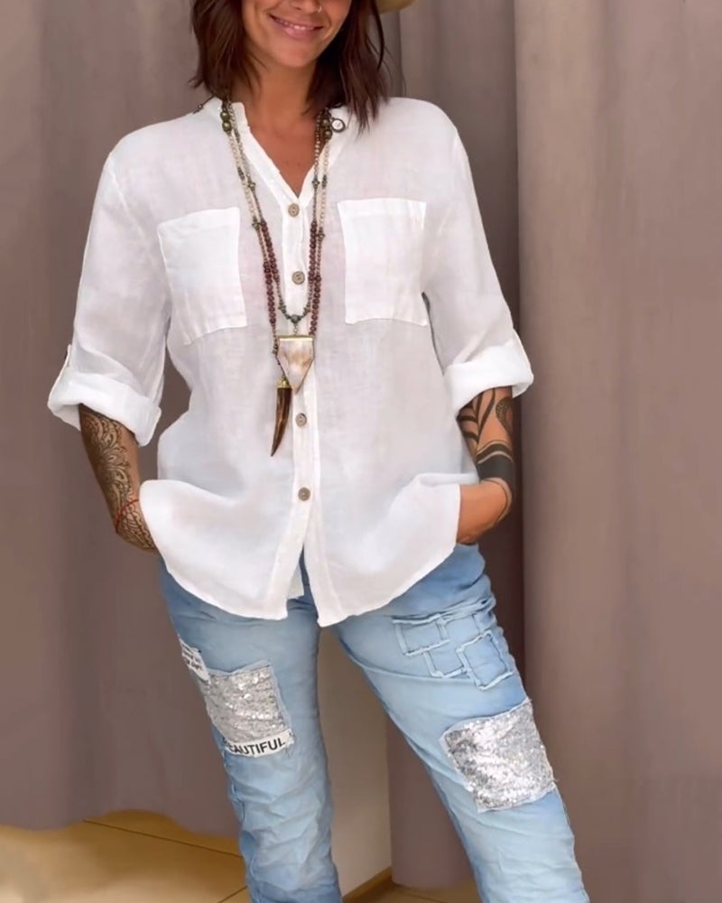 Cecilia – Lässiges Baumwoll-V-Ausschnitt-Shirt für Damen