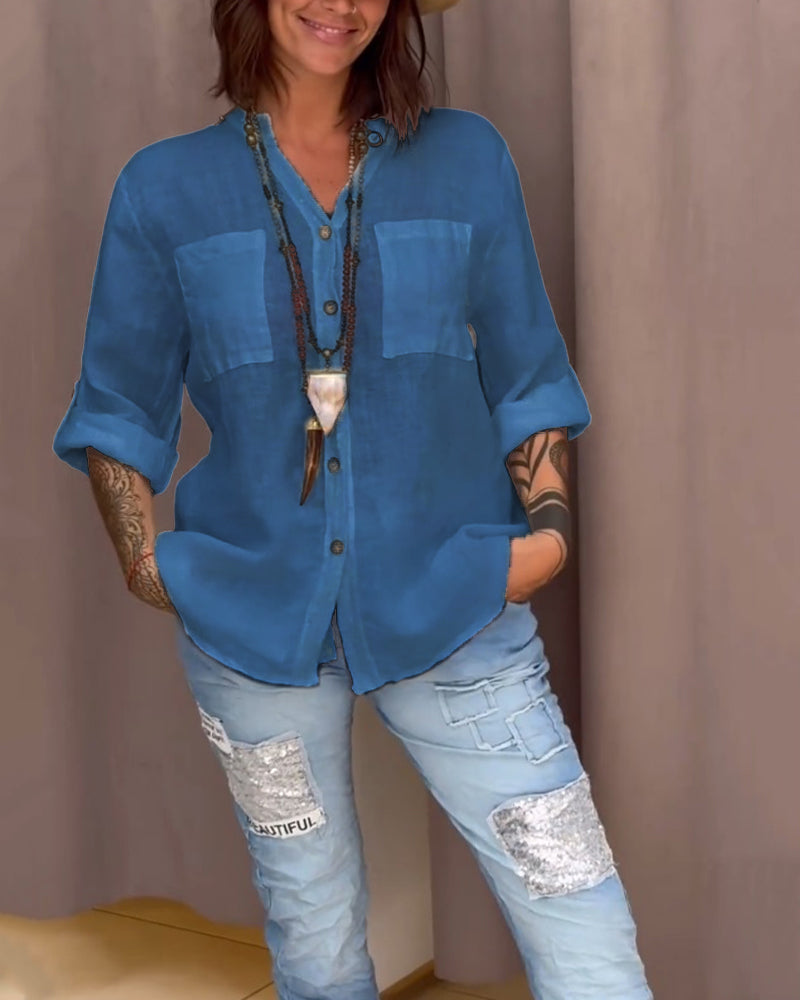 Cecilia – Lässiges Baumwoll-V-Ausschnitt-Shirt für Damen