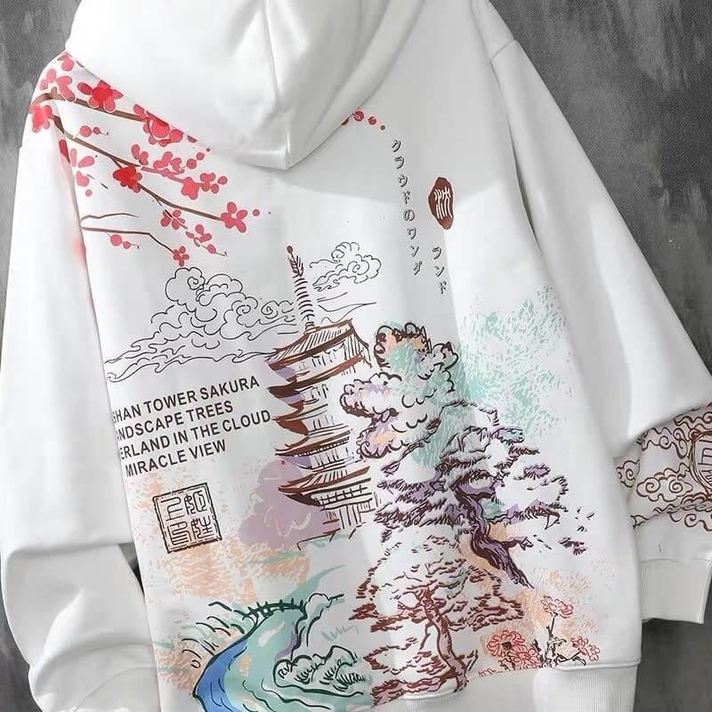 Mirella – Eleganter Hoodie mit japanischem Landschaftsdesign für Damen