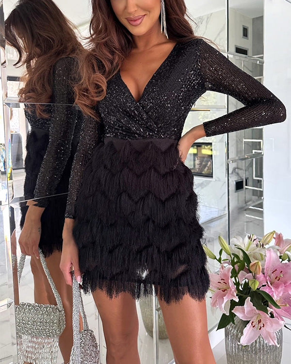 Sofia – Pailletten-Tassel Partykleid für Damen