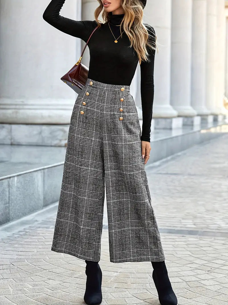 Sofia – Karierte Damenhose mit Knopfdetails