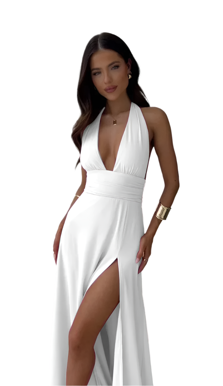 Lucia – Elegantes Kleid mit tiefem V-Ausschnitt und Schlitz für Damen