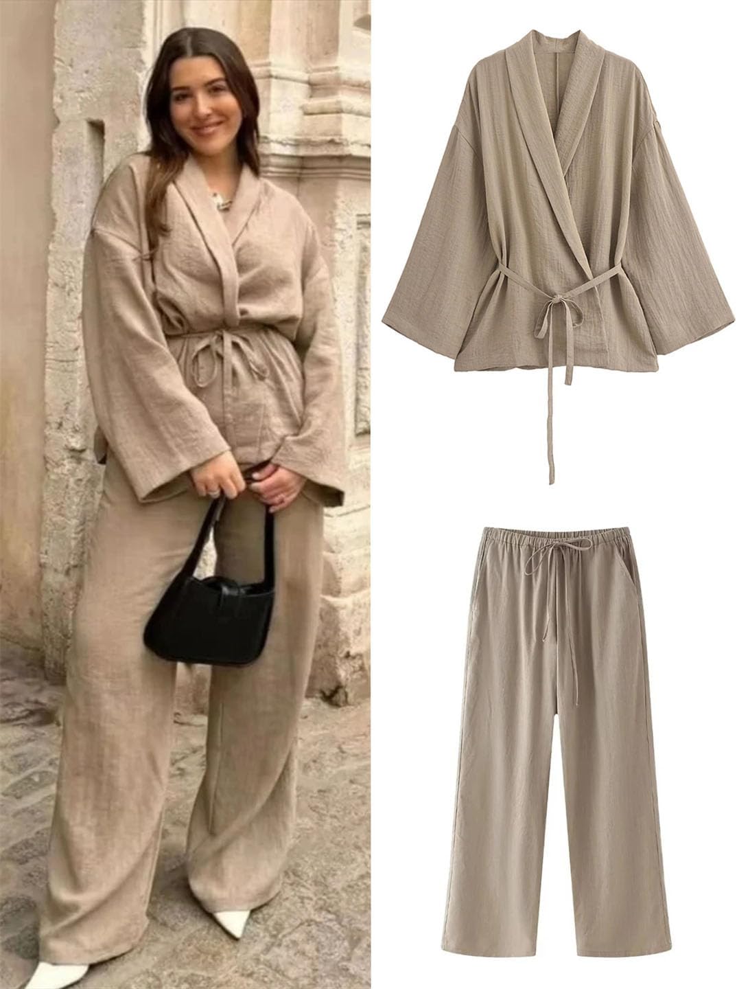 Sofia – High-Waist Damen-Weitbein-Hosen Set