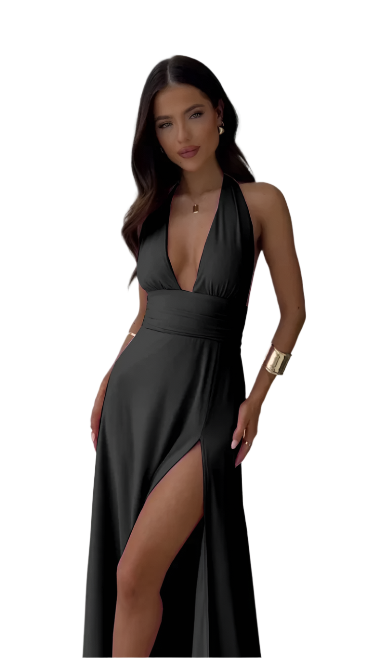 Lucia – Elegantes Kleid mit tiefem V-Ausschnitt und Schlitz für Damen