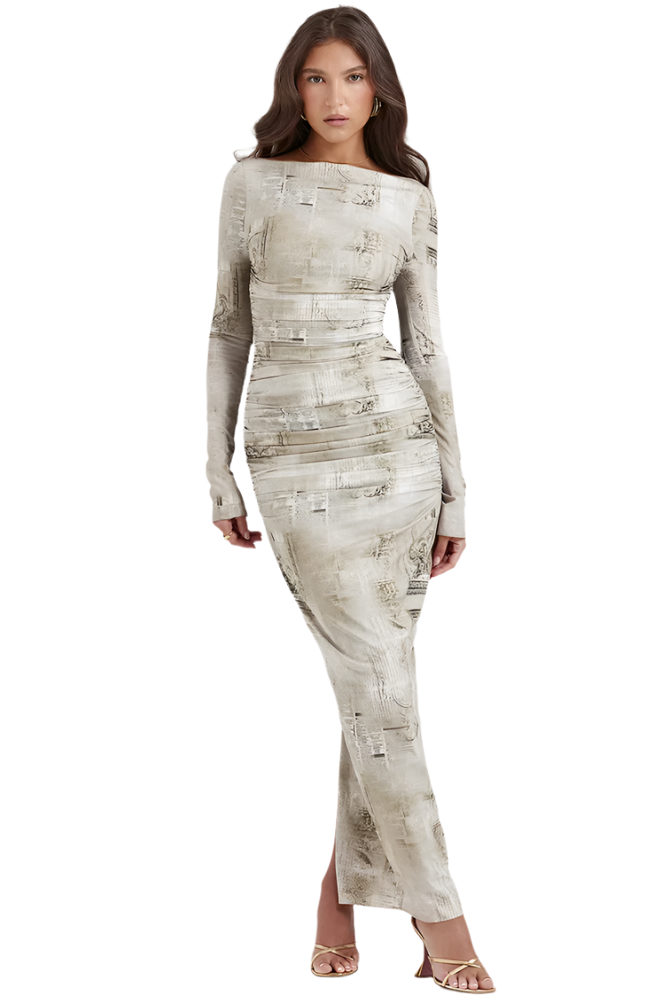 Camille – Langarm-Kleid mit farbenfrohem Print für Damen