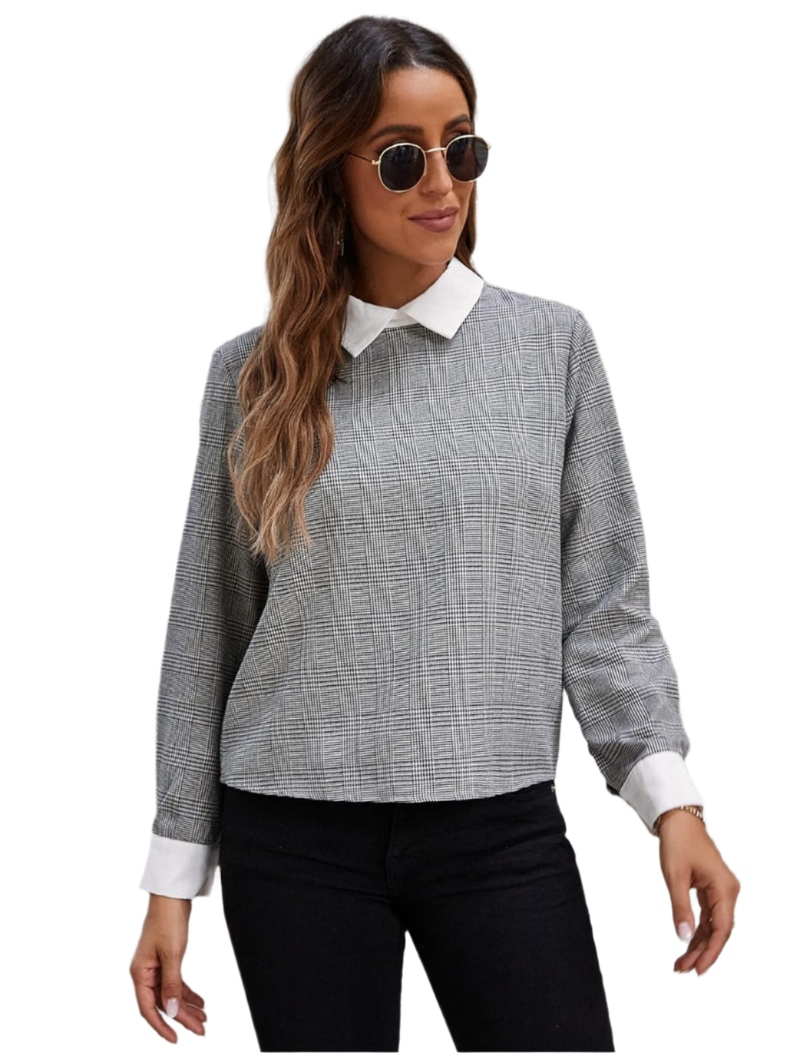 Isabella – Plaid-Kontrastkragen-Bluse für Damen