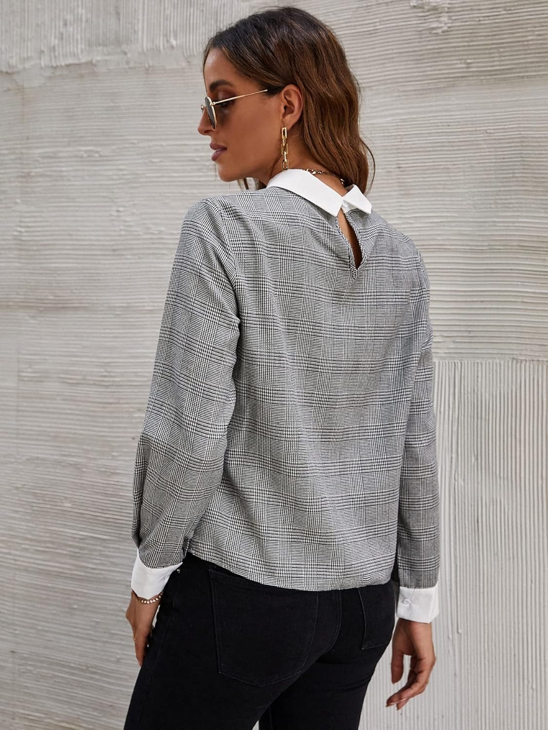 Isabella – Plaid-Kontrastkragen-Bluse für Damen