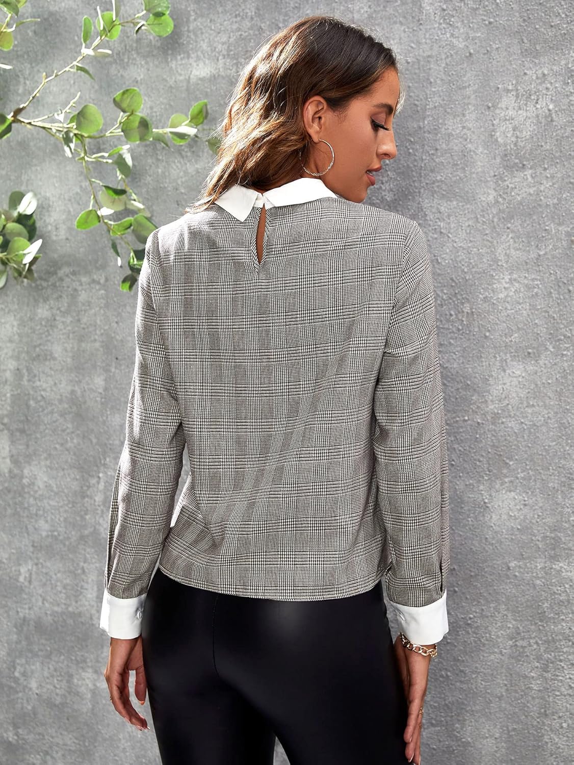 Isabella – Plaid-Kontrastkragen-Bluse für Damen