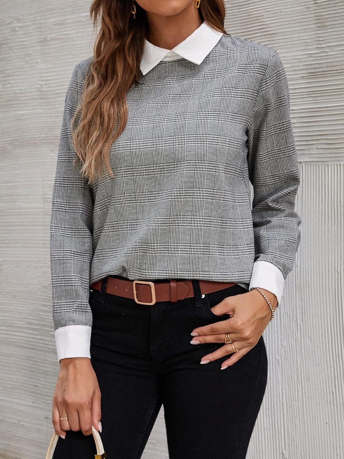 Isabella – Plaid-Kontrastkragen-Bluse für Damen