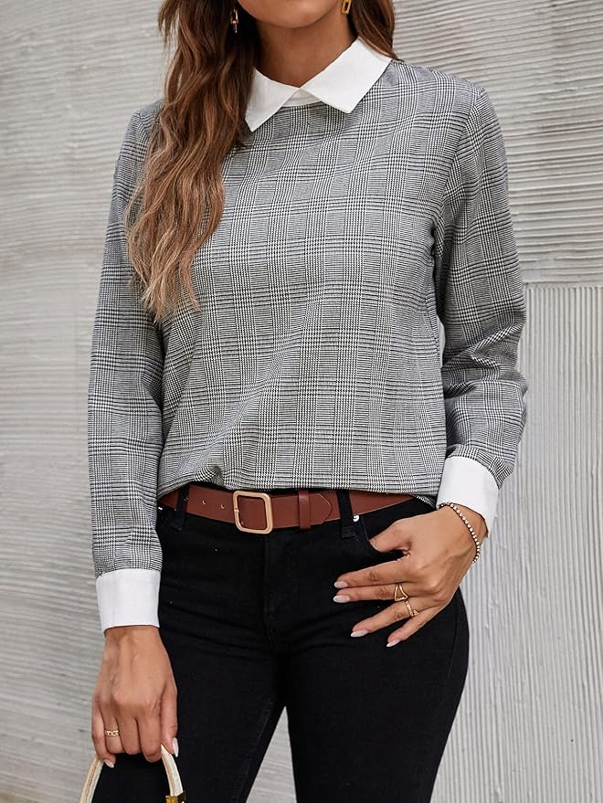 Isabella – Plaid-Kontrastkragen-Bluse für Damen