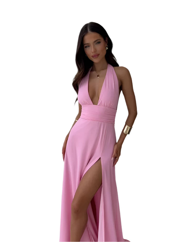 Lucia – Elegantes Kleid mit tiefem V-Ausschnitt und Schlitz für Damen