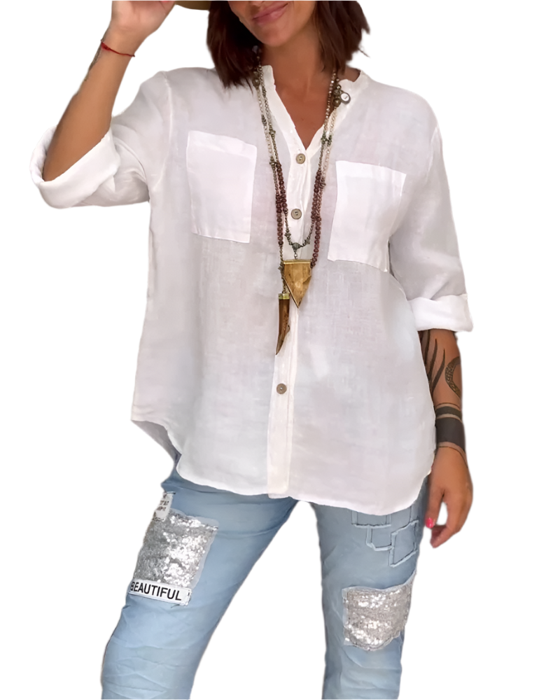 Cecilia – Lässiges Baumwoll-V-Ausschnitt-Shirt für Damen