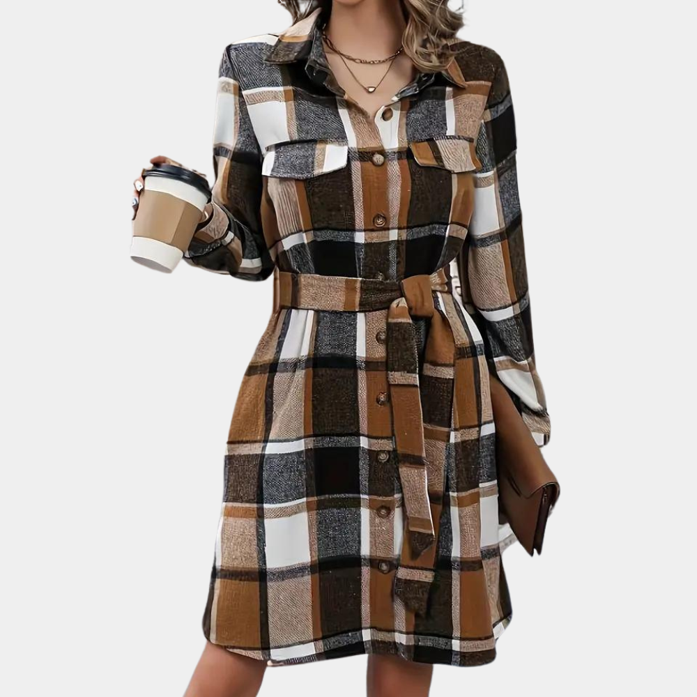 Elena – Damen Plaid-Kleid mit Knopfleiste