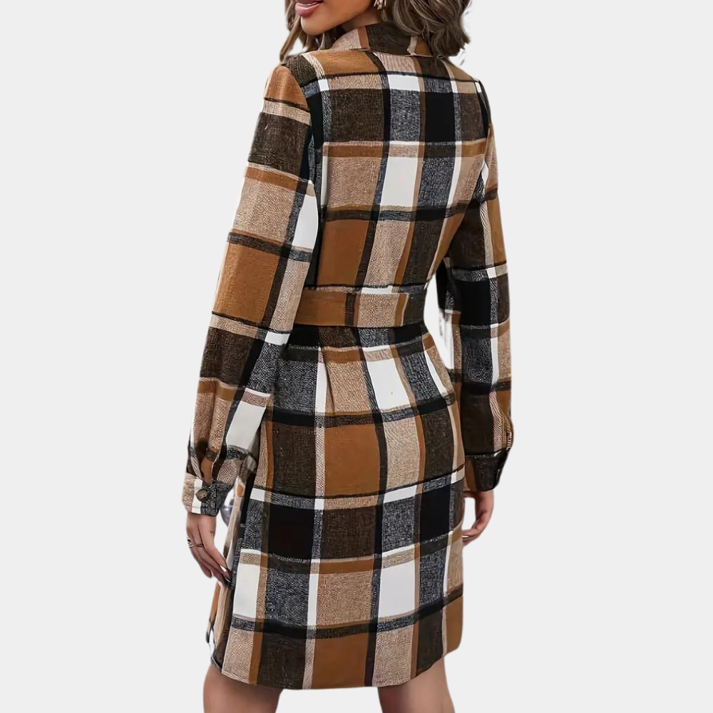 Elena – Damen Plaid-Kleid mit Knopfleiste