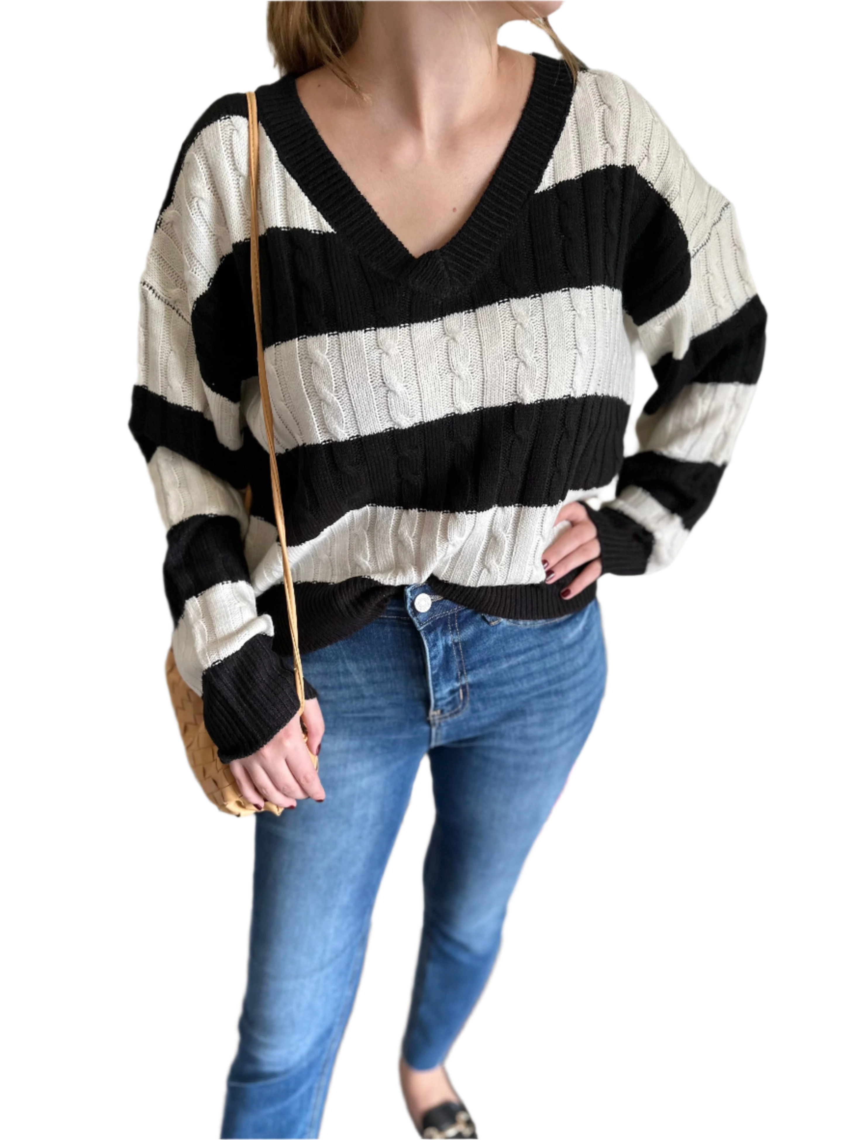 Verona – Gestreifter Damen-Strickpullover in Schwarz-Weiß