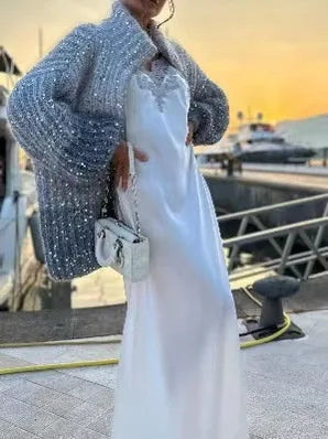 Giovanna – Lässiger Pailletten-Pullover mit V-Ausschnitt für Damen