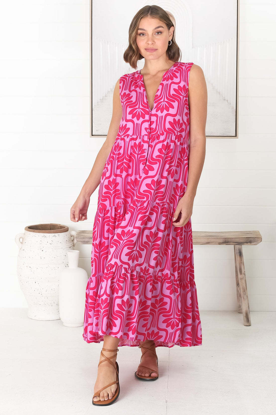 Emilia – Pink Blossom Midikleid für Damen