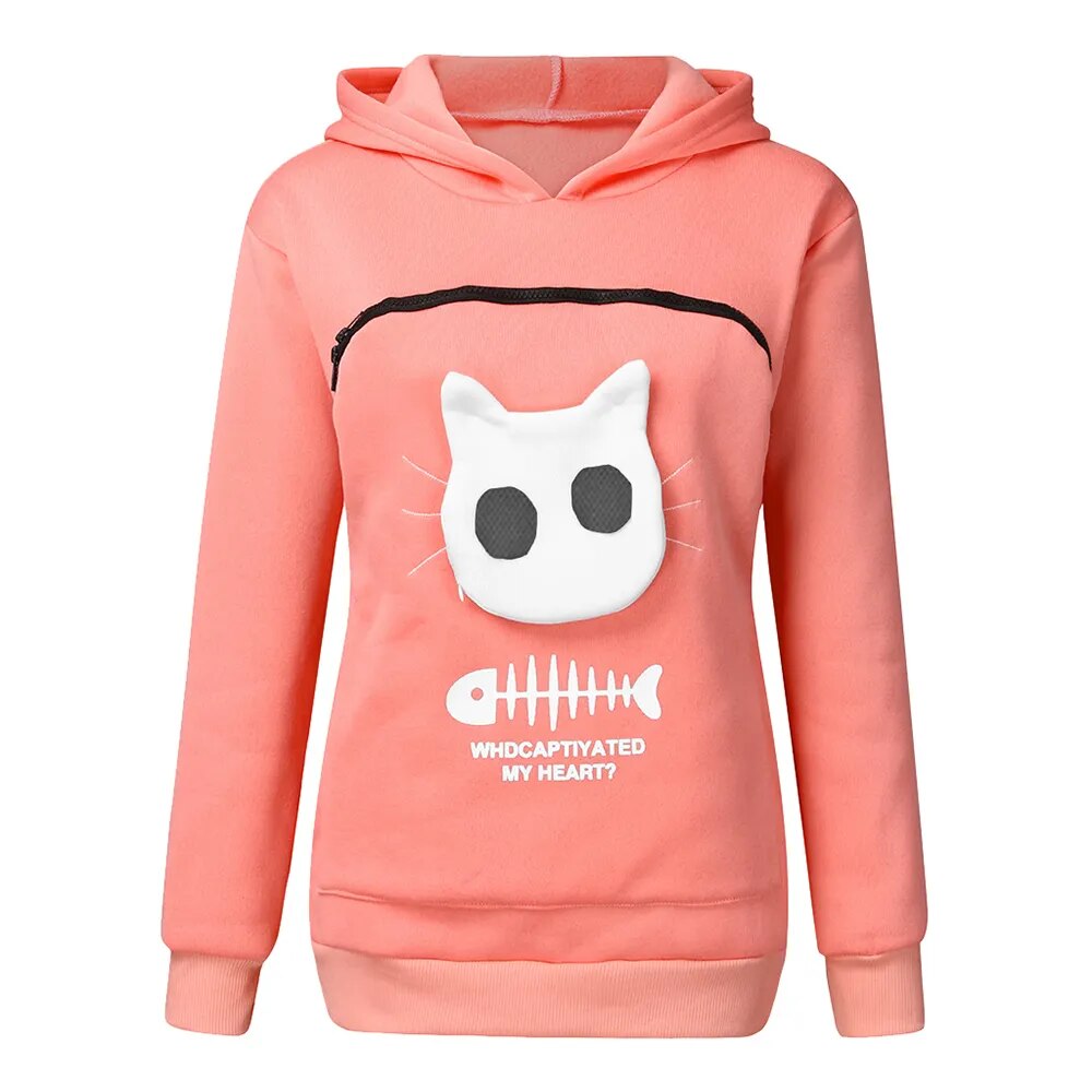 Lucia – Cozy Cat Lovers Women’s Hoodie with Pet Pouch