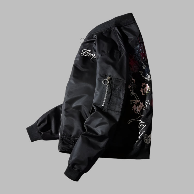 Akira – Bestickte Bomberjacke für Herren mit Drachen- und Tigerdesign