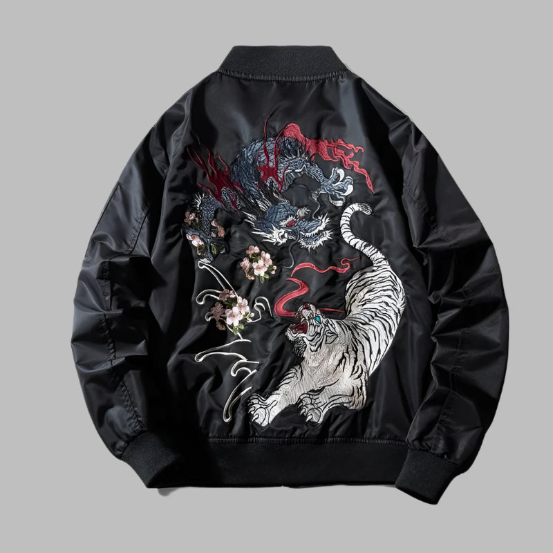 Akira – Bestickte Bomberjacke für Herren mit Drachen- und Tigerdesign