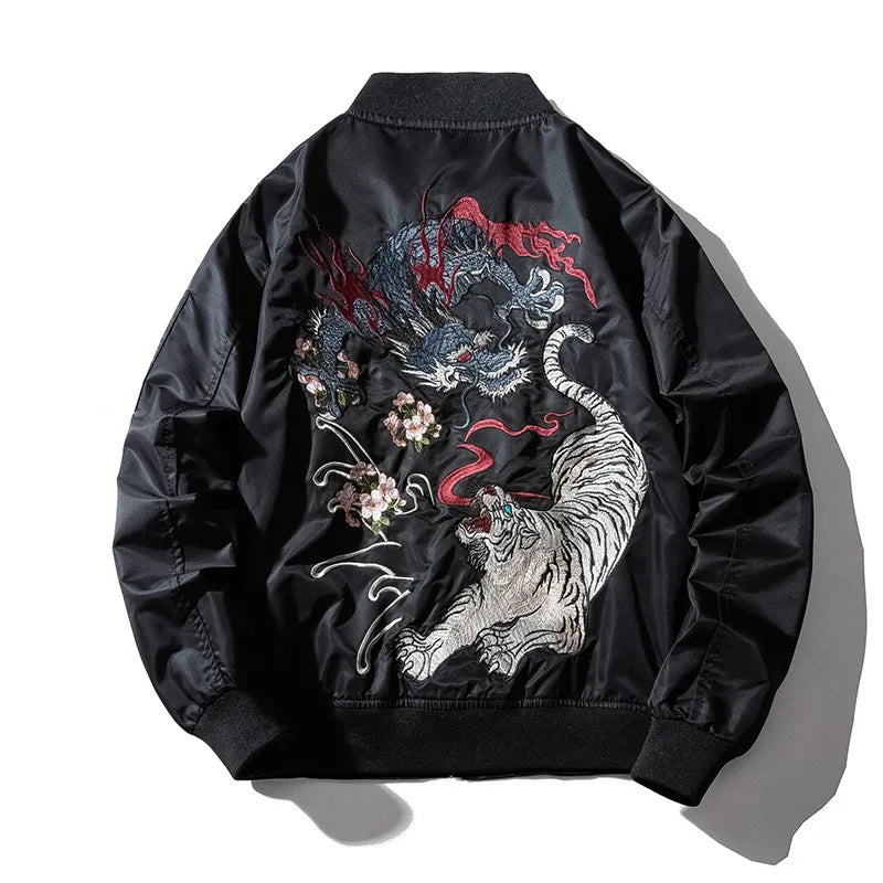 Akira – Bestickte Bomberjacke für Herren mit Drachen- und Tigerdesign