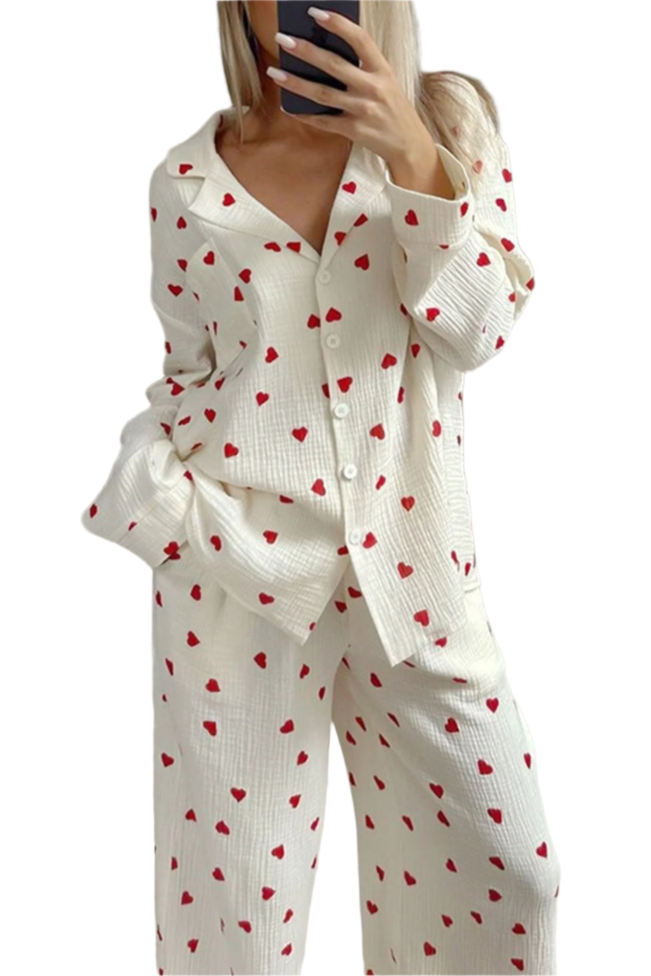 Valentina – Kuscheliges Pyjama-Set mit Herzmotiv für Damen