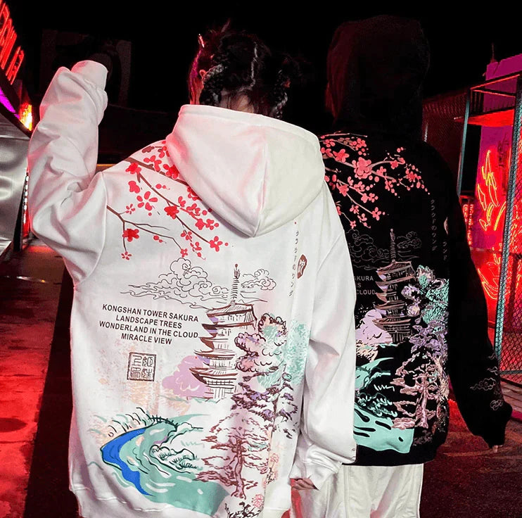 Mirella – Eleganter Hoodie mit japanischem Landschaftsdesign für Damen