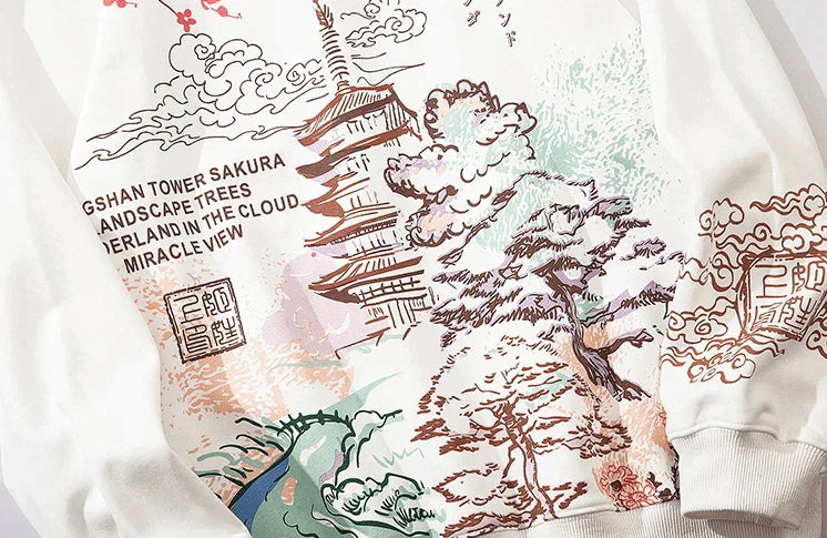 Mirella – Eleganter Hoodie mit japanischem Landschaftsdesign für Damen