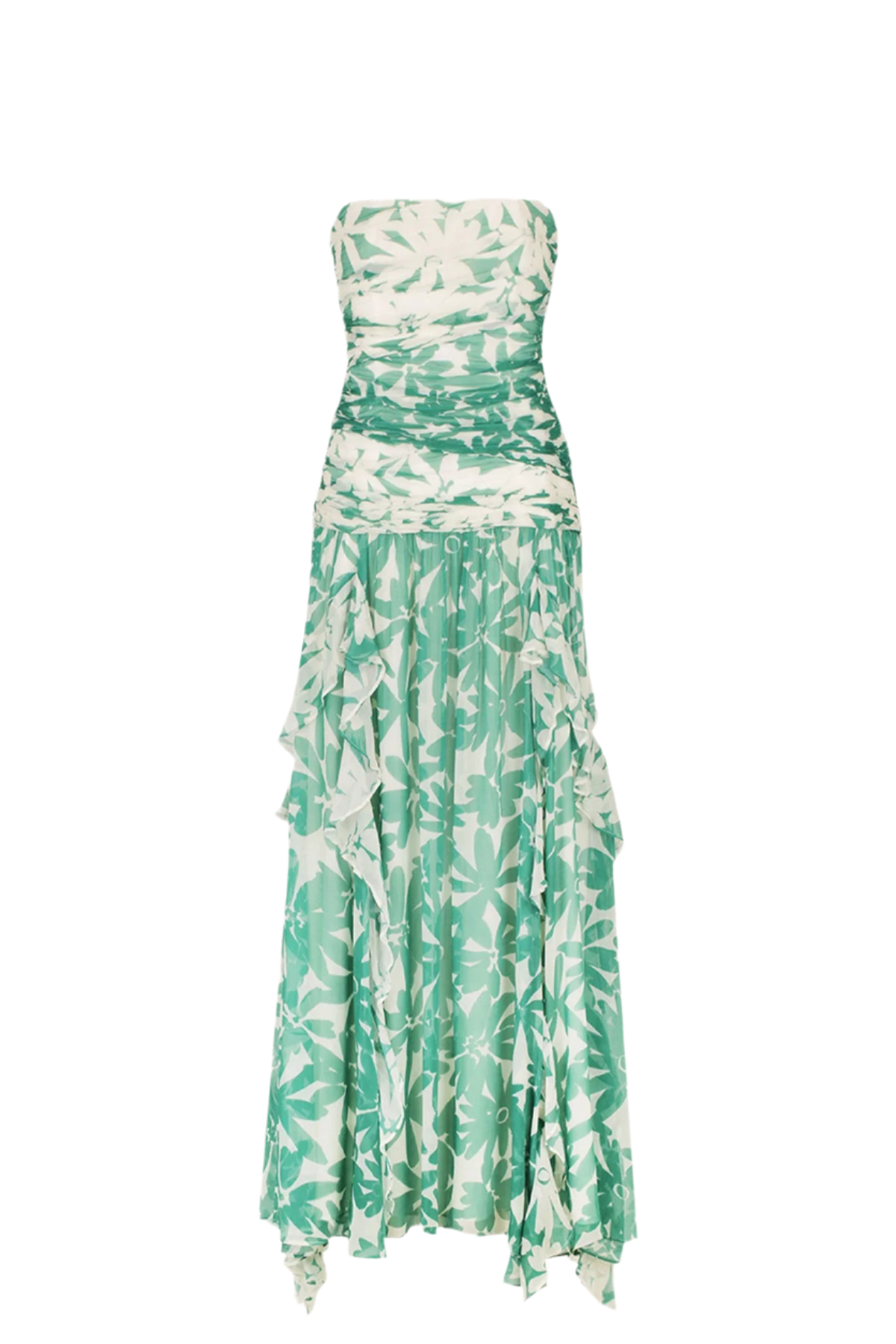 Elena – Fließendes Maxi-Kleid mit Raffung und Volantrock