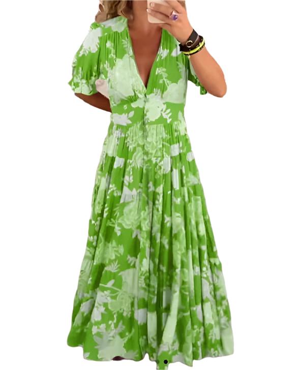 Aurelia – Florales V-Ausschnitt Sommer Maxikleid