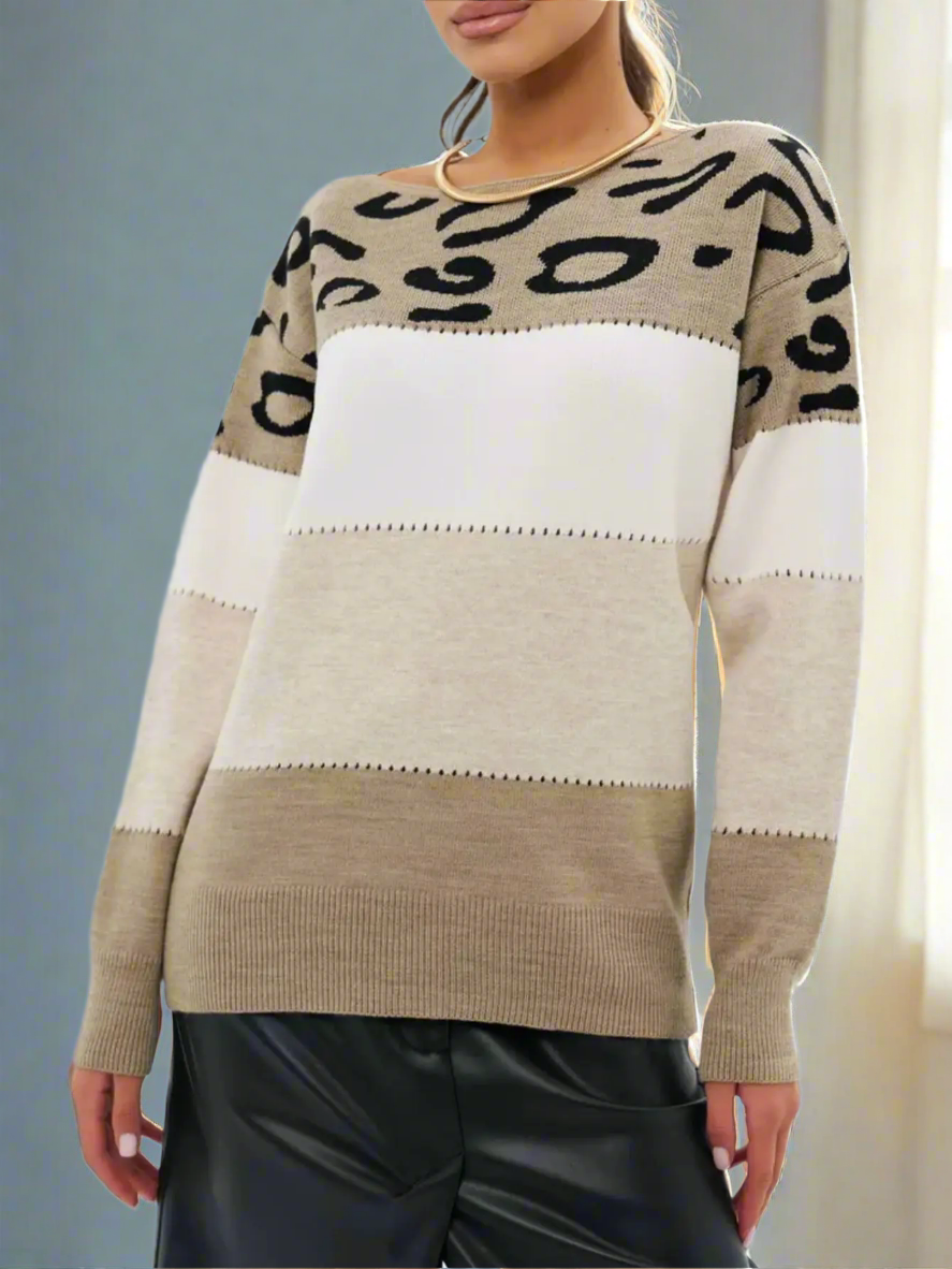 Francesca – Damenpullover mit Leopardenmuster und Blockfarben