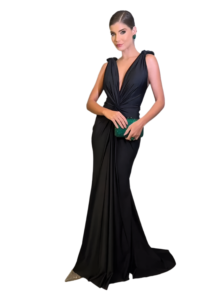 Sofia – Elegantes Pinkes Maxi-Kleid mit Tiefem V-Ausschnitt