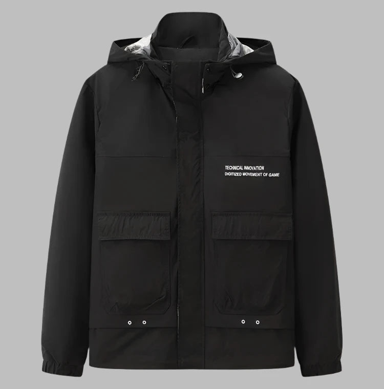 Dominique – Stylische Herrenjacke für Herbst & Frühling mit Abnehmbarem Kapuzen