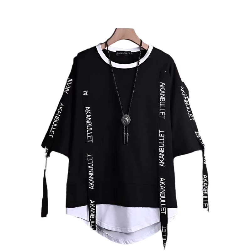 Marco – Black Y2K Herren Techwear T-Shirt mit Loch-Design