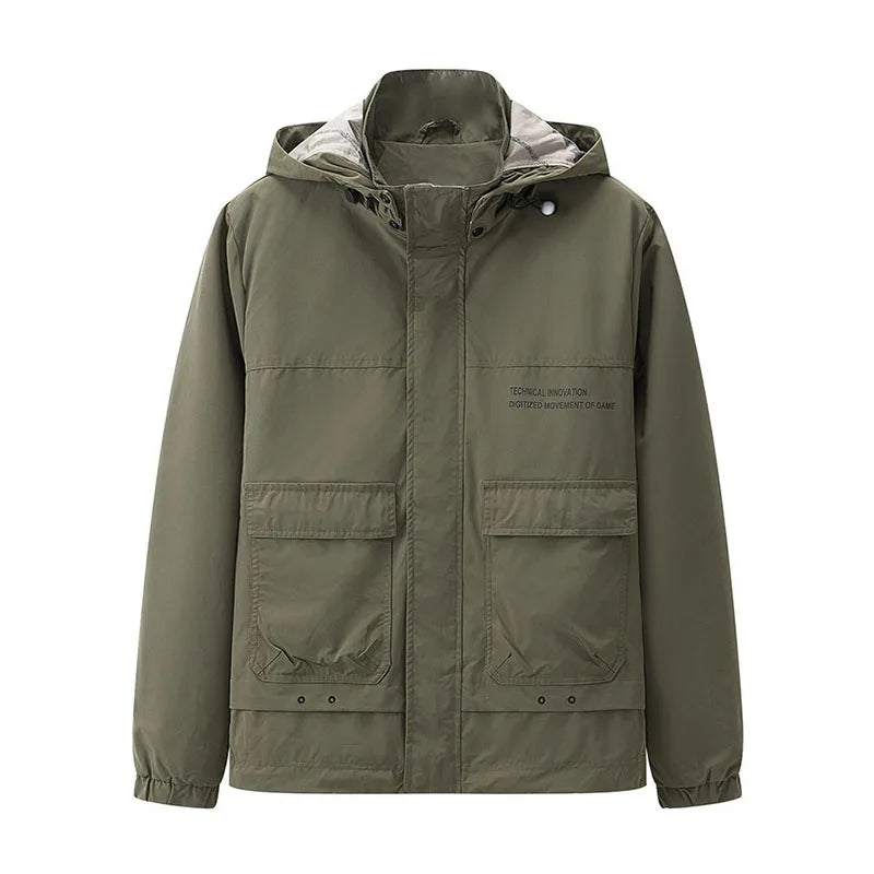 Dominique – Stylische Herrenjacke für Herbst & Frühling mit Abnehmbarem Kapuzen