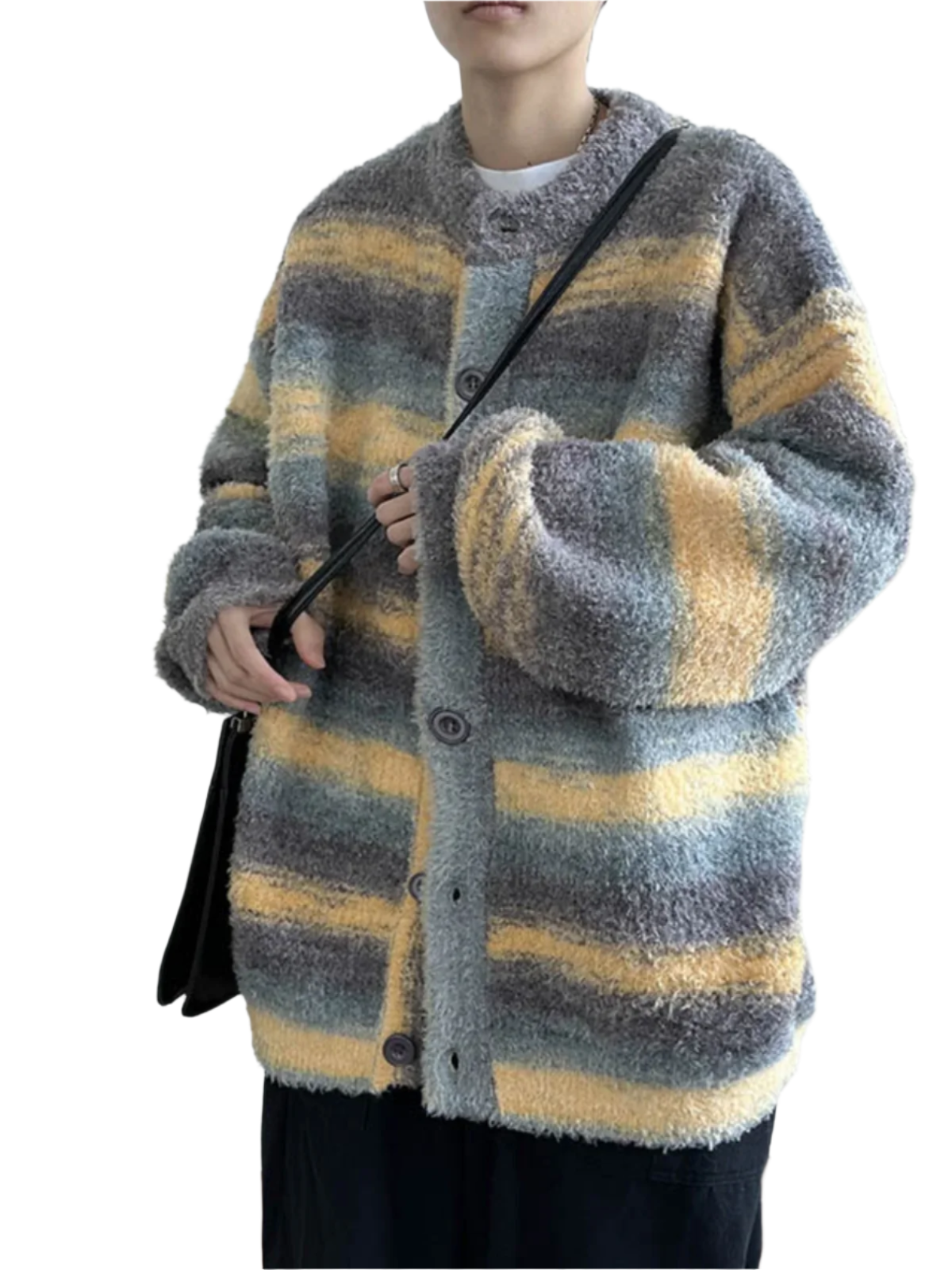 Luca – Gradient-Streifen Herren Rundhals-Cardigan