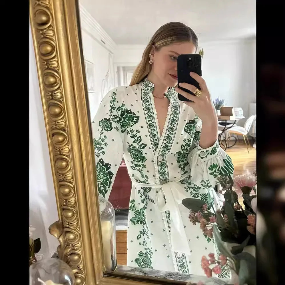 Adriana – Vintage Maxikleid mit Spitze und Ballonärmeln für Damen